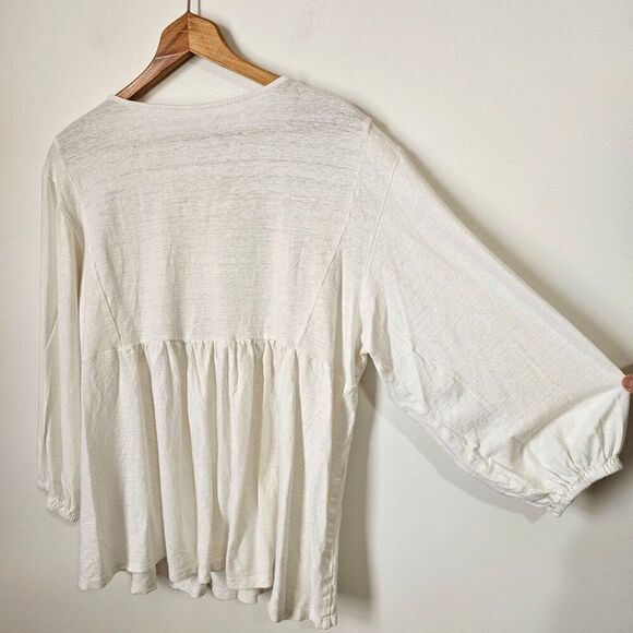 EUC CHICO'S LINEN BLEND EMBELLISHED SPLIT V SCOOP NECK BOHO TOP SIZE 2 WMNS L - Picture 3 of 13